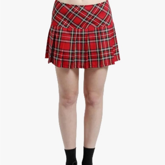 Tripp NYC Sz S Red Plaid Pleated Mini Skirt Y2K Punk Grunge Tartan Schoolgirl - Picture 3 of 12